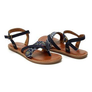 TOMS Navy & White Woven Geometric Lexie Denim Sandal Size W7